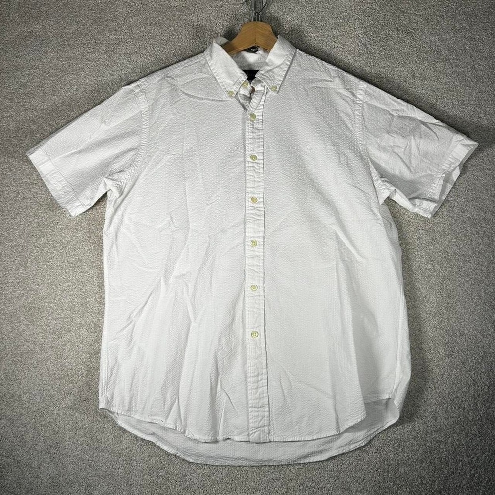 Men's Polo Ralph Lauren white linen patterned short sleeve button up shirt Large